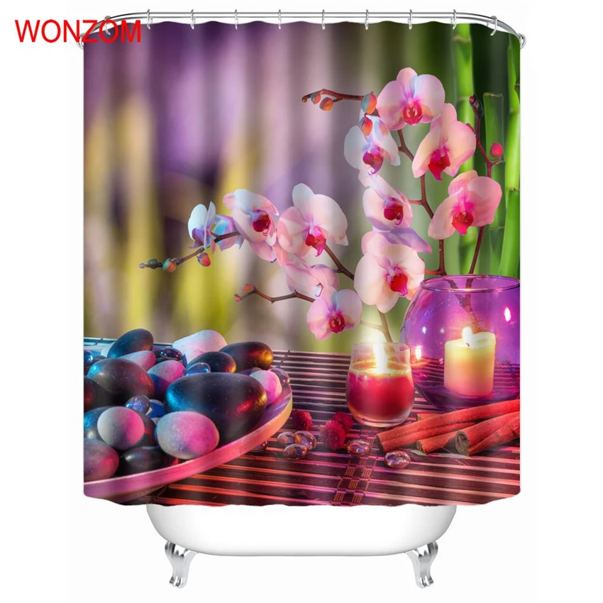 

WONZOM Yoga SPA Modern Polyester Plum Flower Waterproof Shower Curtains For Bathroom Fabric Elegant Bath Curtain With Hooks Gift