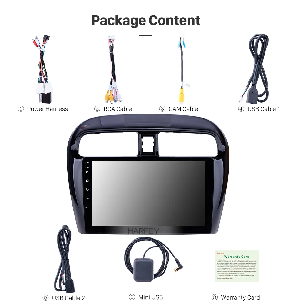 Best Harfey 9"Android 8.1 for 2012-2016 Mitsubishi Mirage Car Radio GPS Navi with HD Touchscreen Bluetooth USB WIFI FM SWC DVR OBD 16