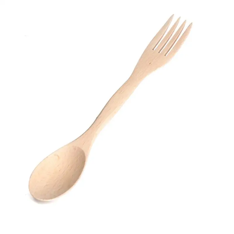 Fashion Natural Wood Spoon Fork 2 in 1 Cooking Dining Utensil Chinese