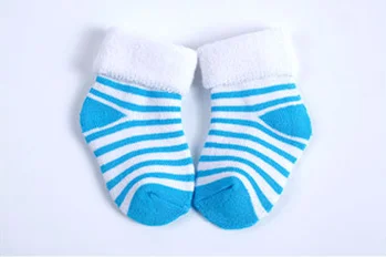Плотные носки для малышей, зимние махровые носки в полоску для малышей, Осенние теплые носки для мальчиков и девочек, милые цветные хлопковые носки унисекс для детей 0-3 лет - Цвет: blue