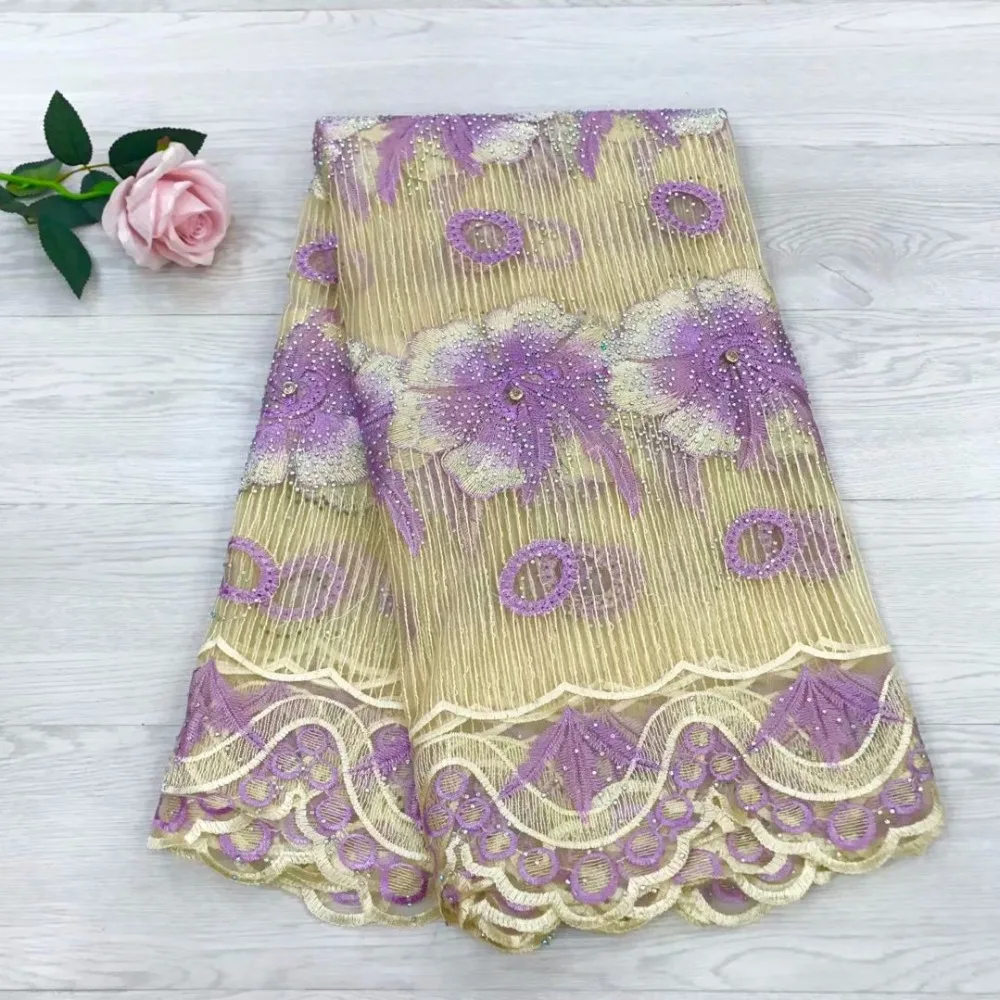 

Wholesale Nigerian Lace African Lace Fabrics 3D Applique Nigerian French Lace Fabric High Quality stone Tulle Fabric