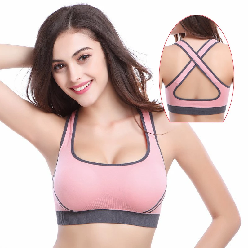

Fitness Women Cross Sexy Yoga Top Push Up Sports Bra Seamless Padded Professional Shockproof Black Plus Size Running