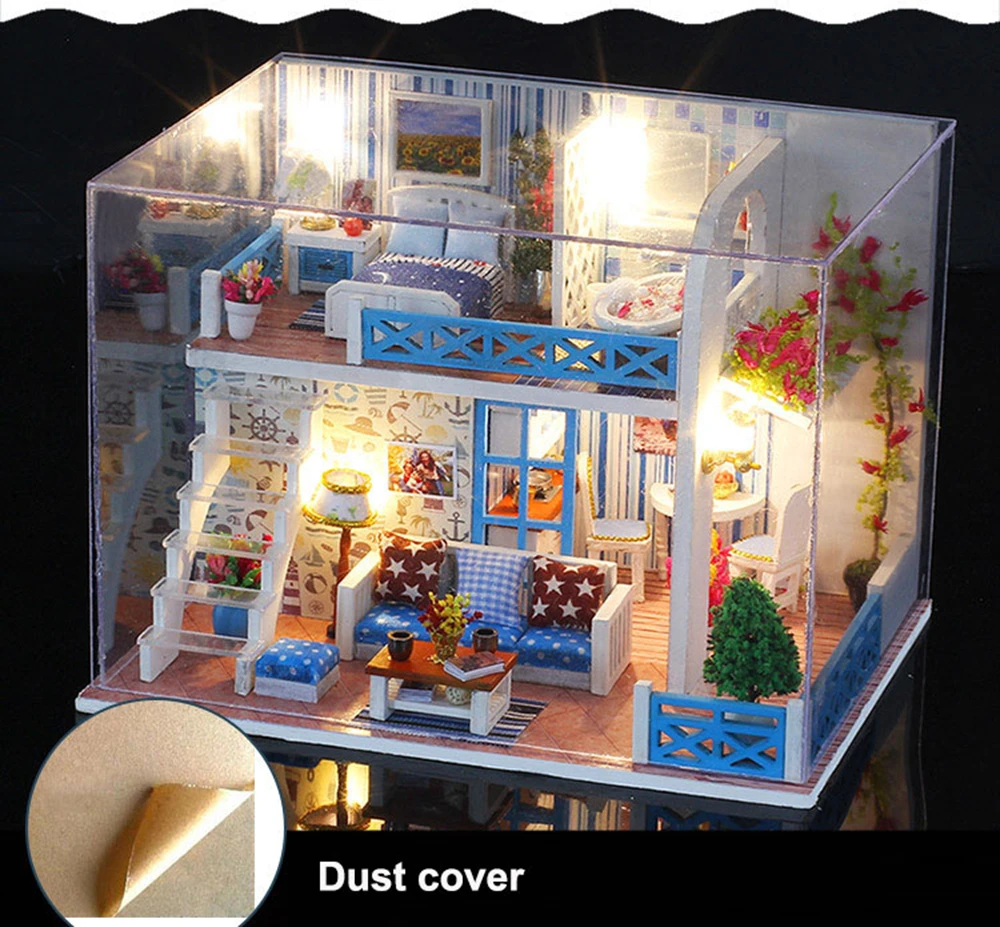 Diy Assemble Doll House Toy Wooden Miniatura Doll Houses Handmade Doll House Toys With Furniture Led Lights Kids Birthday Gifts (15)