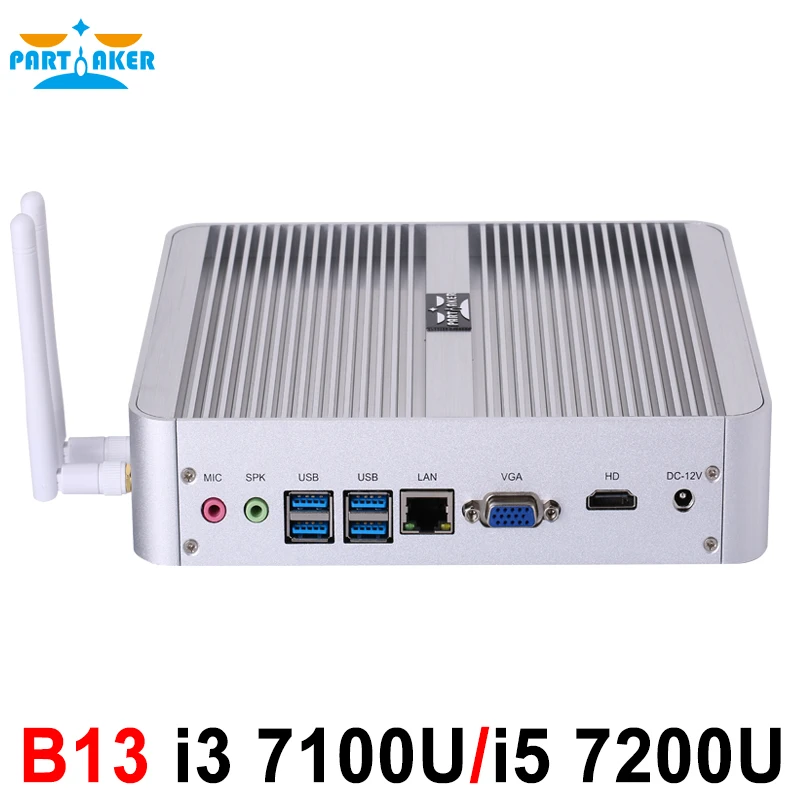 

Partaker B13 Fanless Windows 10 Kaby Lake 7th Gen i3 i5 4K Mini PC with Core i3 7100U i5 7200U Processor 3 Years Warranty