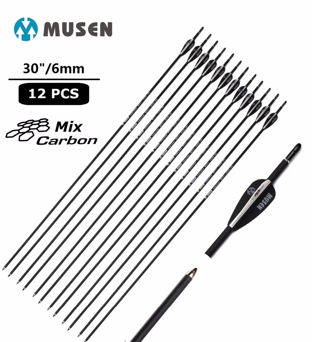 

6/12/24pcs/lot carbon arrow 30Inches Spine 1000 Archery arrows for Recurve Bow practice