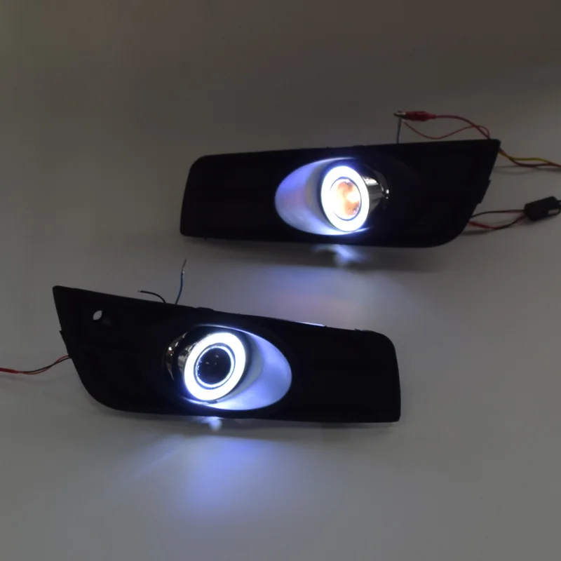 Fog font b Lamp b font Assembly LED Day Light COB Angel Eyes Foglight Daytime Running
