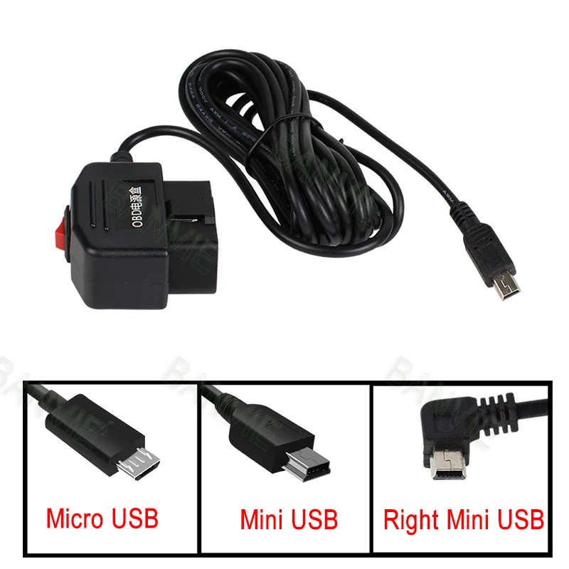 Выход 5 в 3 А мини Mico usb порты автомобиля OBD адаптер прикуривателя блок питания с 3,5 м кабель переключатель линии для DVR зарядки