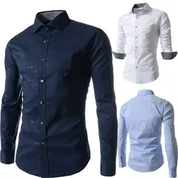 Новый шаблон проверки Для мужчин рубашка Повседневное печатных плед Для мужчин; рубашка с длинным рукавом Для мужчин Большая распродажа