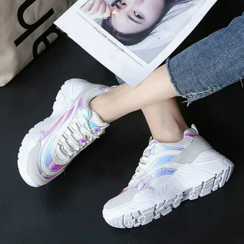 

Women Shoes 2019 Fashion Tenis Feminino Dad Platform Clunky Sneakers Breathable Mesh Comfortable Woman Casual vulcanize shoe