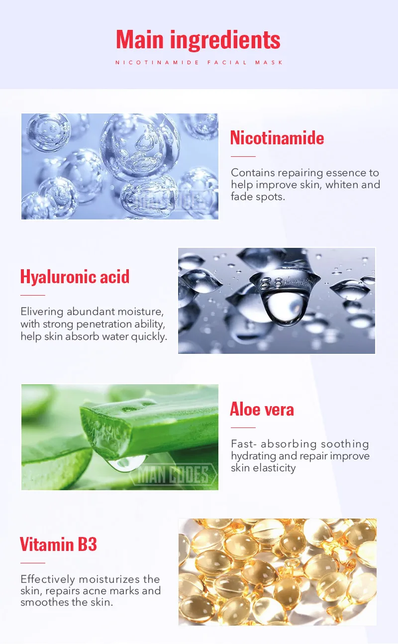 1 шт., отбеливающая маска для лица Nicotinamide, увлажняющая, Антивозрастная, с блокировкой воды, отбеливающая маска для лица, для сухой кожи, Успокаивающий уход