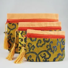 Большой кошелек с кисточками на молнии, 3 комплекта, кошелек для монет, дорожная косметичка, косметичка для макияжа, шелковая парча, ремесло, брелок для макияжа, Упаковочная Сумка