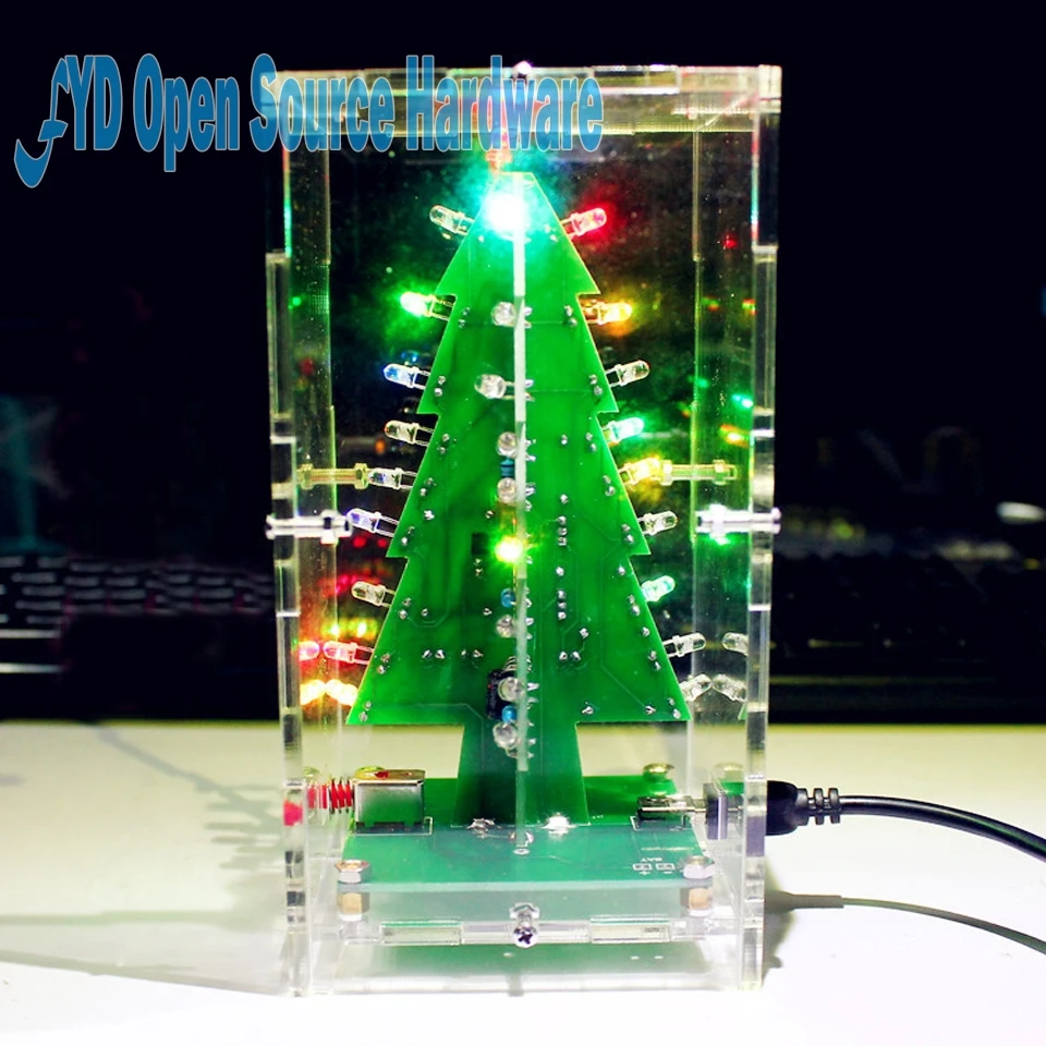 Colorful Christmas diy gift tree LED lights flash tree production of electronic DIY electronic training kit parts include case