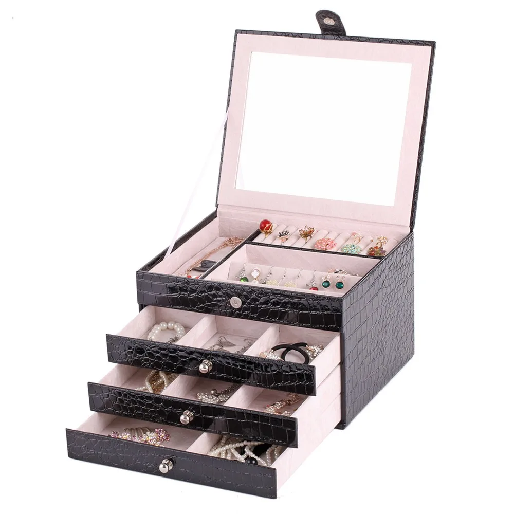 Large Mirrored Jewellery Box With Drawers Glass Jewellry Boxes