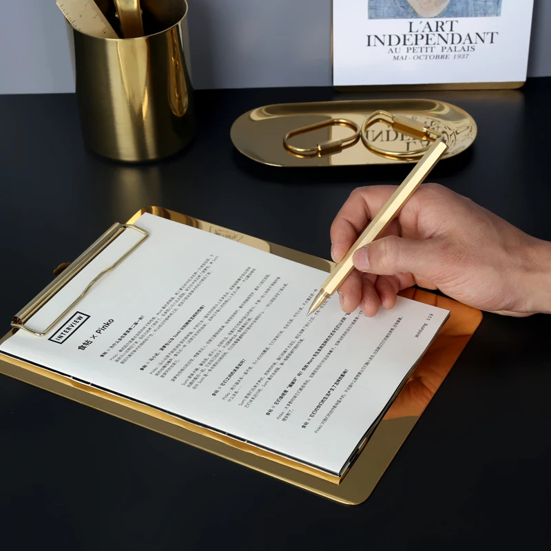 

2019 New fashion creative Ins style golden writerboard folder board office receiving splint pad slip menu clip