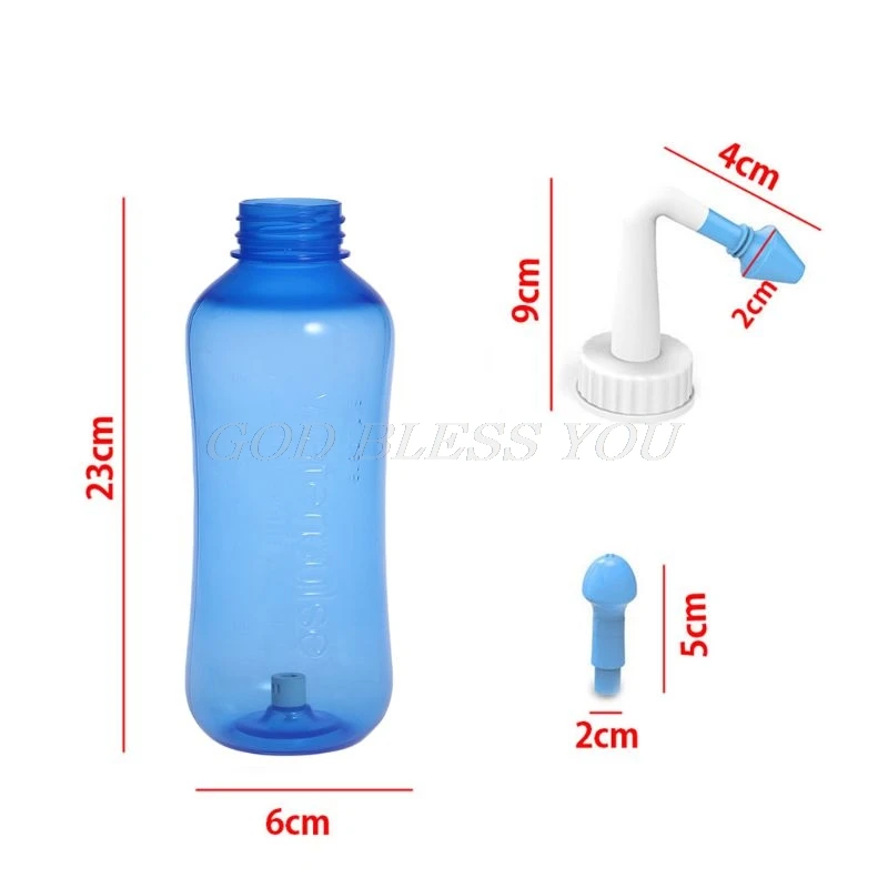 Nose Nasal Wash System Pot Sinus Allergies Relief Rinse Neti Children Adults 500mL Plastic Blue Bottle Equipment Practical New