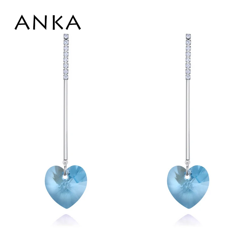 

ANKA trendy simple heart crystal drop dangle long earrings for women weddings jewelry gift Crystals from Austria #26299