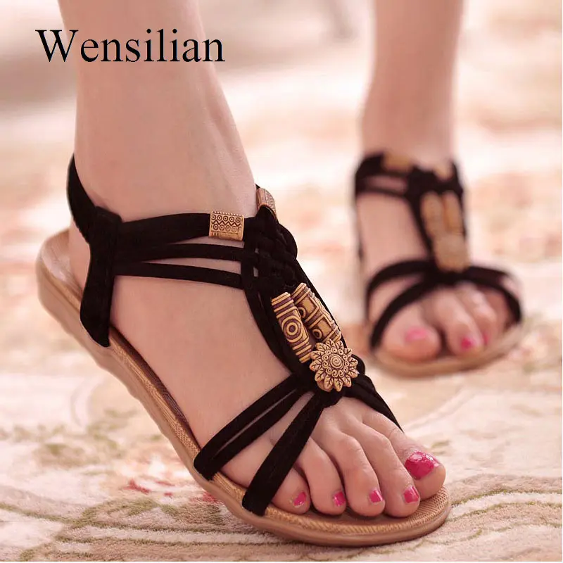 

Vintage Gladiator Sandals Women Summer Beach Shoes Ankle Strap Rome Sandals Bohemia Shoes T-tied Leather Flats Sandalia Feminina