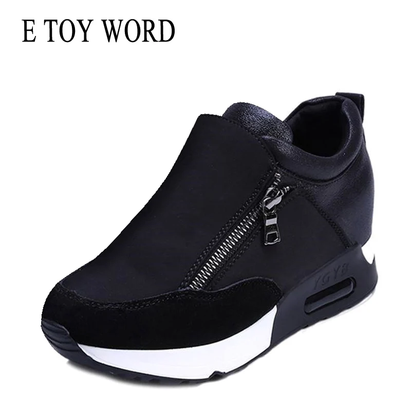 E TOY WORD women sneakers running hiking thick sole Platform Wedge Shoes Woman Comfort Spring Autumn Fashion Ladies Black Shoes