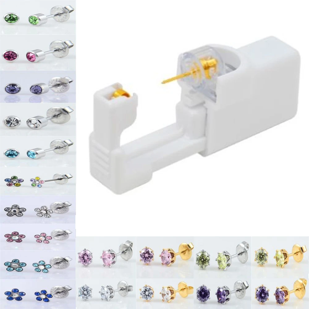 

Genenic Daisies Flower Sterlised Disposable Safety Nose Ear Piercing Device tool+Sterile Bezel Crystal Stud Body Jewelry
