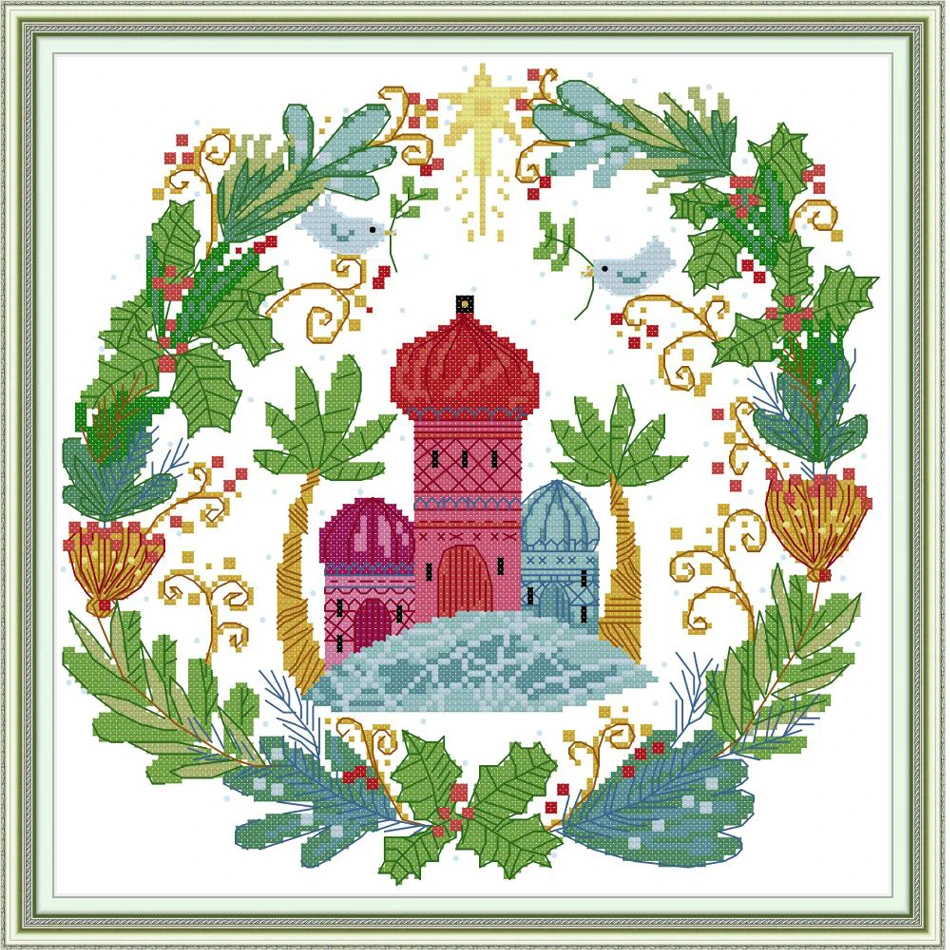 

Joy Sunday,Castle,cross stitch embroidery set,printing cloth embroidery kit,needlework, embroidery kitChinese cross stitch kit
