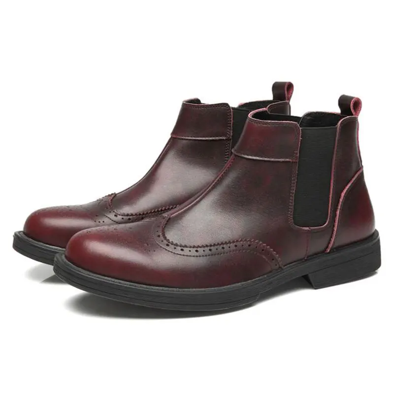 Tangnest/мужские ботильоны из натуральной кожи в винтажном британском стиле; мужские ботинки «Челси» из коровьей кожи; Повседневная обувь без застежки; XMP896 - Цвет: red