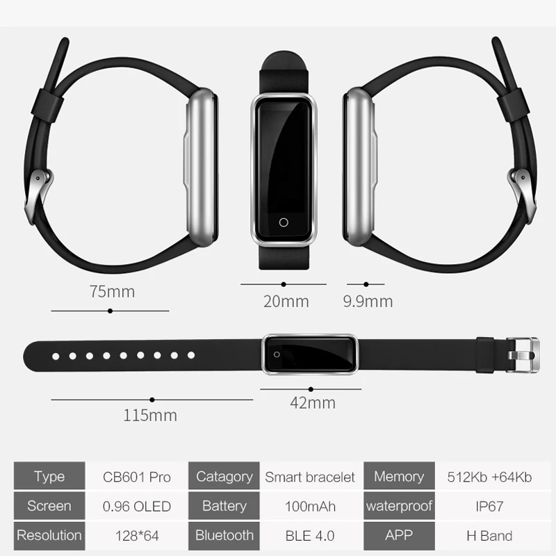 Умные часы SENBONO 0 96 OLED CB601 Смарт монитор сердечного ритма Фитнес браслет IP67