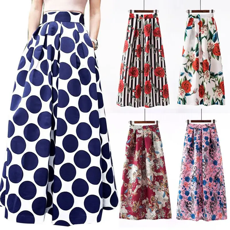 

Buitifo Women Casual Dot Print Long Skirt Summer Fashion Floral Print High Waist Package Hip Skirt Casual Stretch Skirt