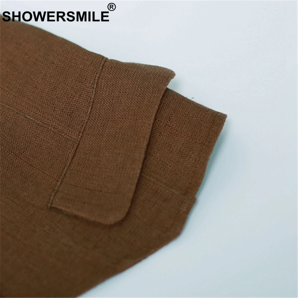 SHOWERSMILE, винтажный льняной жилет, Женский коричневый жилет, короткие куртки, женский, лето, Осень, приталенный, английский стиль, без рукавов, жилет