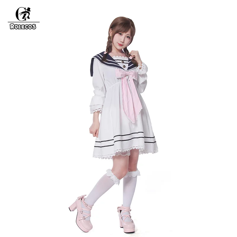 

ROLECOS Fashion and Lovely Bowknot Design Sailor Uniform Comfort Slim-cut Women Lolita Dress Chiffon School Uniform Costumes