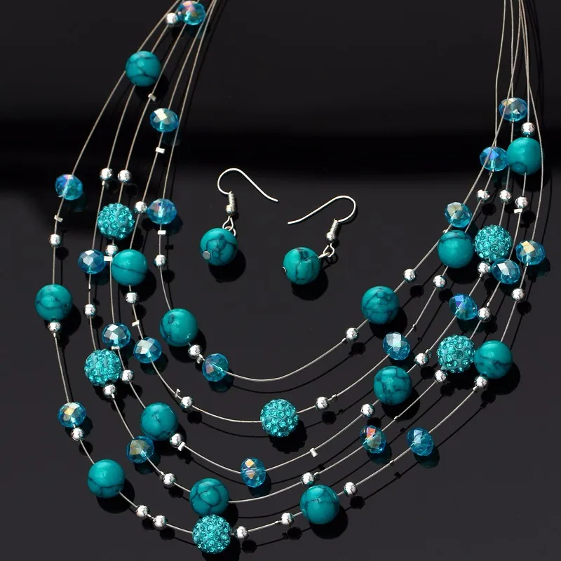 Бренд minhin Дизайн Многослойные богемные бусы Ювелирные наборы для женщин массивное ожерелье серьги наборы