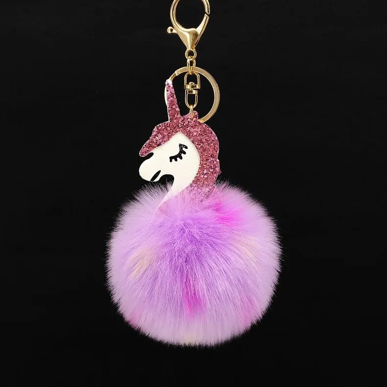 

Juelee Unicorn Keychain Fur Pom Keychain Fluffy Key Chain Horse Porte Clef Pompom De Fourrure Pompon Bag Car Keyring