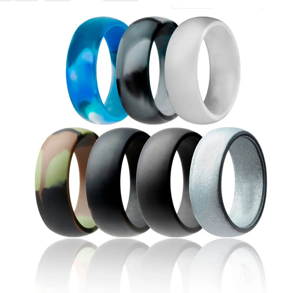 

6-12 Size Hypoallergenic Crossfit Flexible Rubber Rings 8mm Food Grade FDA Silicone Finger Ring For Men Women Jewelry 7pcs/set