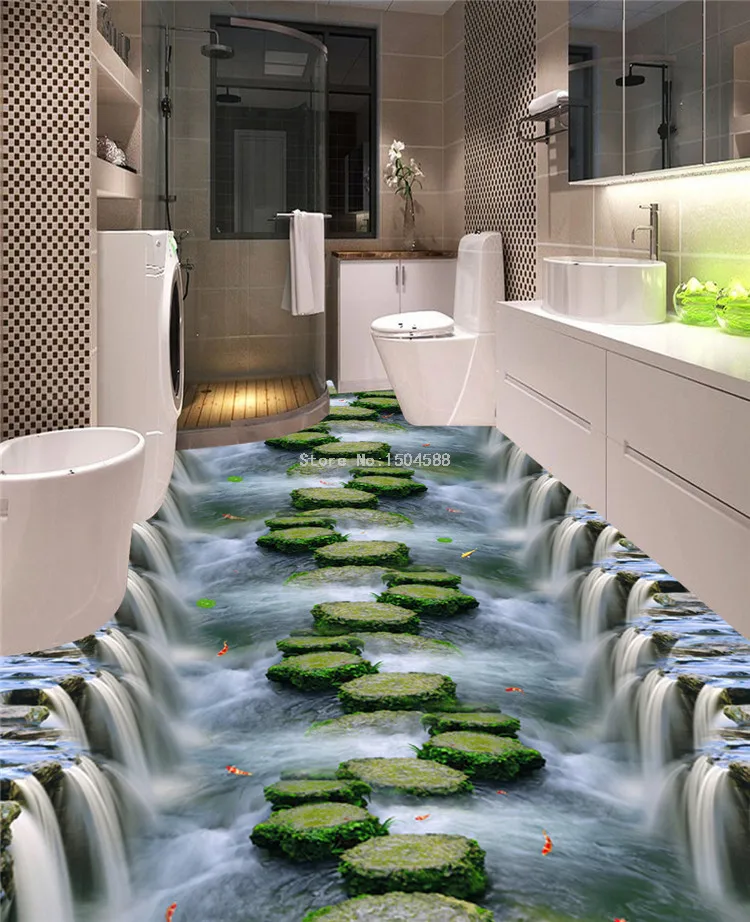 Пользовательские 3D напольные обои ПВХ износостойкие Нескользящие водонепроницаемые утолщенные самоклеящиеся фрески стикеры отель ванная комната Papel де Parede