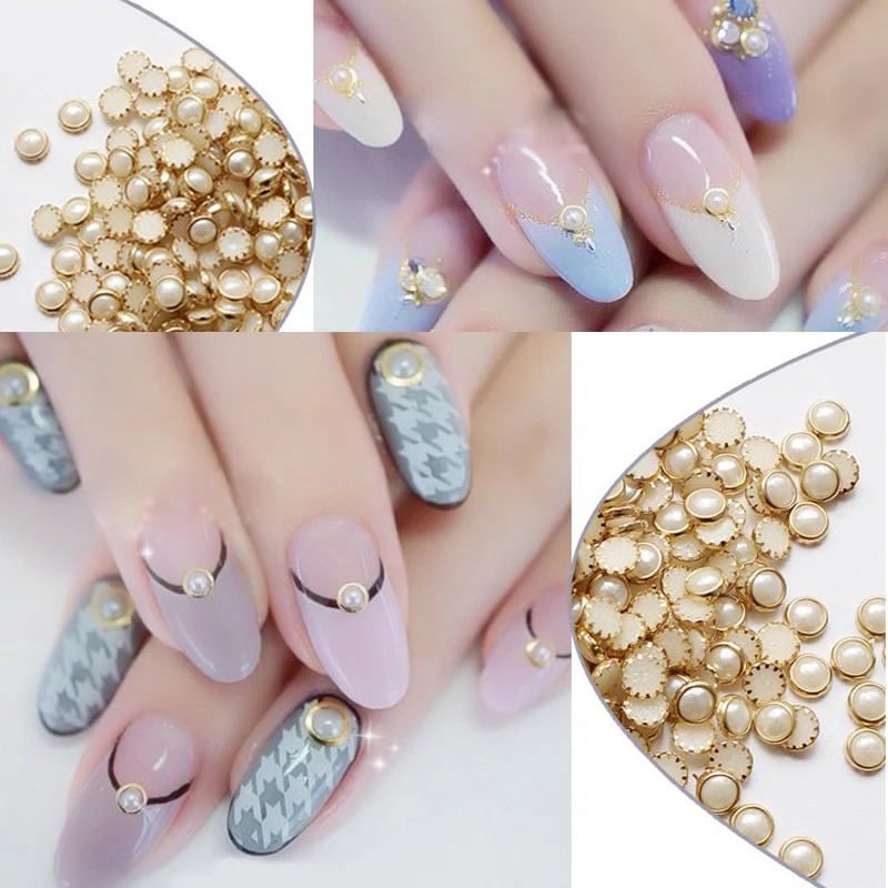 Gold Alloy Nail Art Pearls Glitter Studs Beads Rhinestones Nail Art