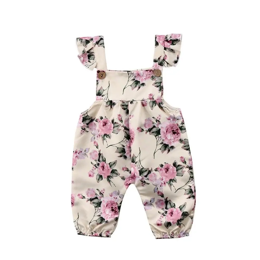 Cute Newborn Infant Baby Girls Strap Flower Romper Jumpsuit Outfit
