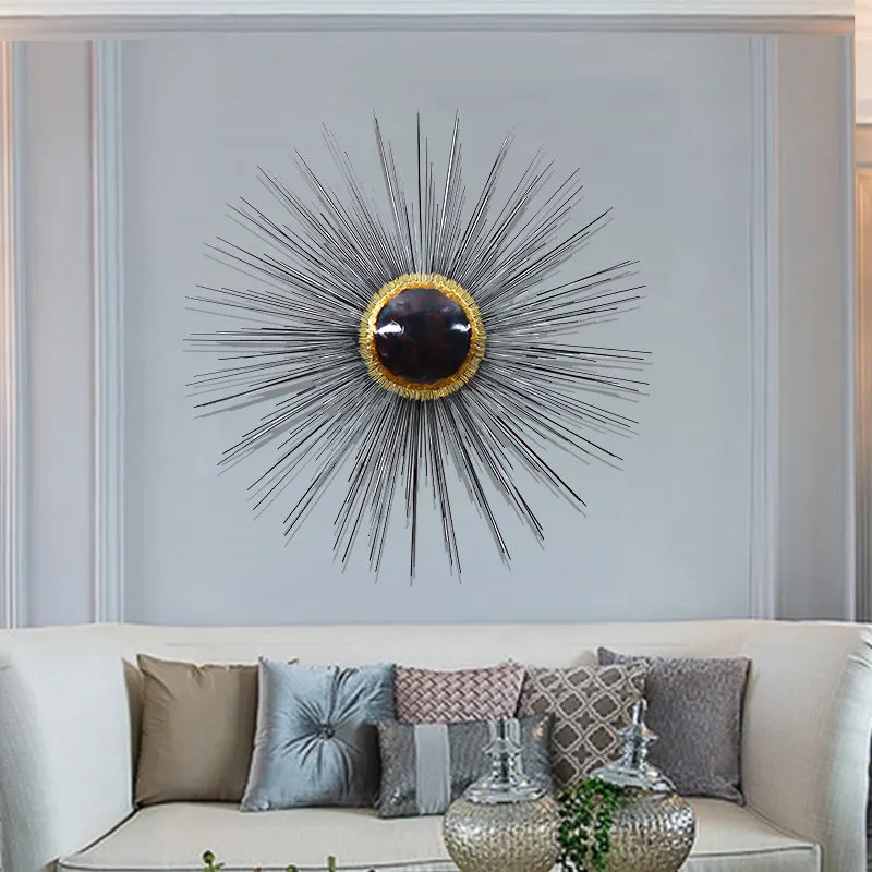 

American Wrought Iron Sun Shape Wall Hanging Crafts Decoration Home Livingroom Wall Stciker Pendant Hotel Porch Wall Mural Decor