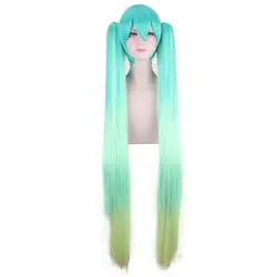 Ccutoo 120 см Vocaloid Hatsune Мику зеленый желтый Mix длинные прямые Синтетический парик для Для женщин Косплэй костюм парик chip Хвостики