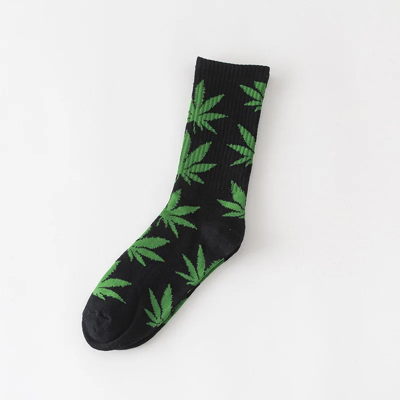 1 pair Men's Fashion Business Weed Hemp Cotton Socks Street Fashion Skateboard Couple Girls Harajuku Trend Socks Give Men a Gift - Цвет: heilv