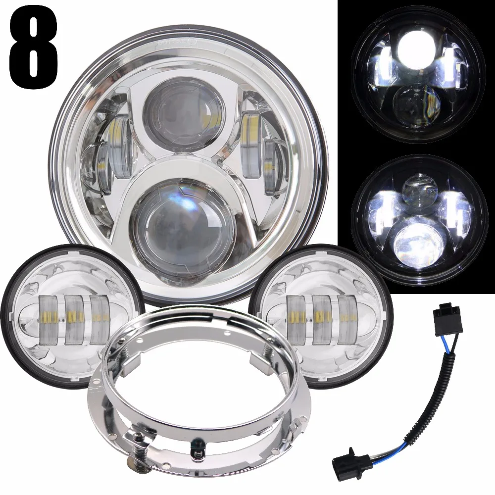 

60w 7" Projector Daymaker Headlight+Motorcycle 4.5"- 4 1/2"Auxiliary LED Fog Lights Bulb+Mounting Bracket for Harley Davidson