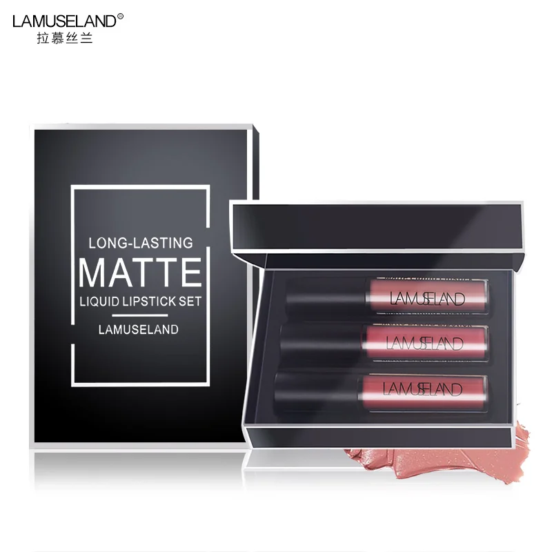 

3Pcs/Lot 12 Colors Waterproof Long-Lasting Matte Lipstick Lip Gloss 4gx3 Makeup Brand LAMUSELAND #LA03(A-12)