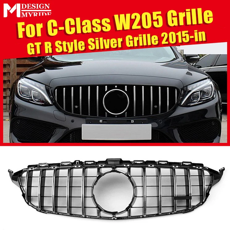W205 GTS Style ABS Silver Front Grilles For C-Class C180 C200 C250 Sport without Camera Hole Bumper Grille 2015-in | Автомобили и