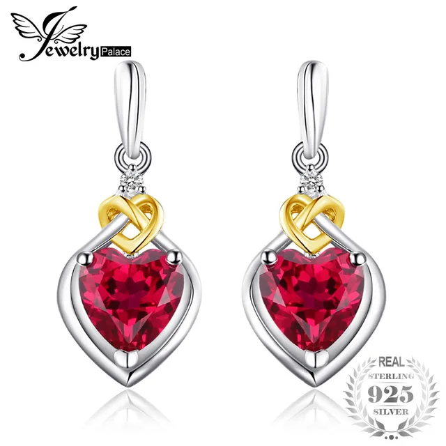 Jewelrypalace Love Knot Heart 3 4ct Created Ruby Drop Earrings For Jewelrypalace Love Knot Heart 3 4ct Created Ruby Drop Earrings For Women 18k Yellow Gold 925
