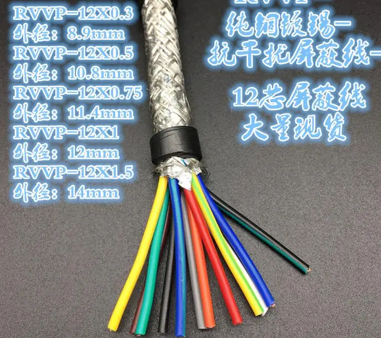 

Farrow Cable RVVP, 1m High quality 1.0^mm2 12cores Shielded Cable for spindle, inverter and step motors, electrical cables etc.