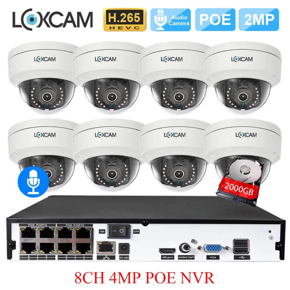 LOXCAM h.265 + 4MP система видеонаблюдения 48 В POE NVR комплект 2MP 1080P @ 25fps аудио запись IP66