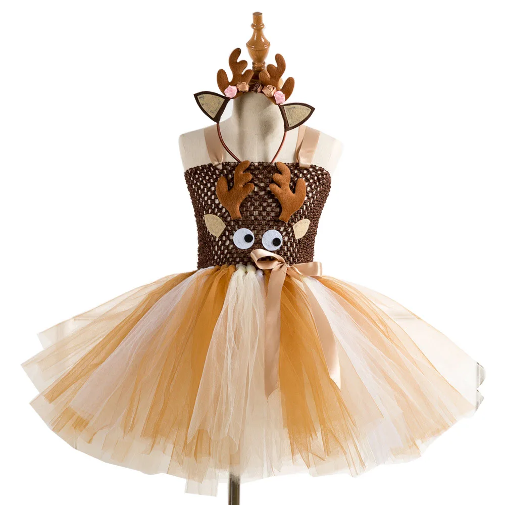 

Children's New Year Holidays Christmas Costume for Girls Kids Christmas Tutu Deer Girls Dress