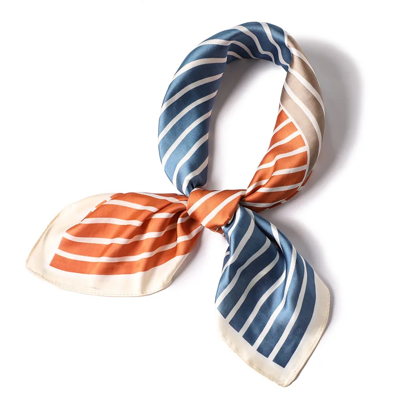 

2019 Women's Square Silk Scarf Striped Summer Shawls Wraps Ladies Pashmina Bandana Female Hijabs Scarf Foulard Headband 70*70CM