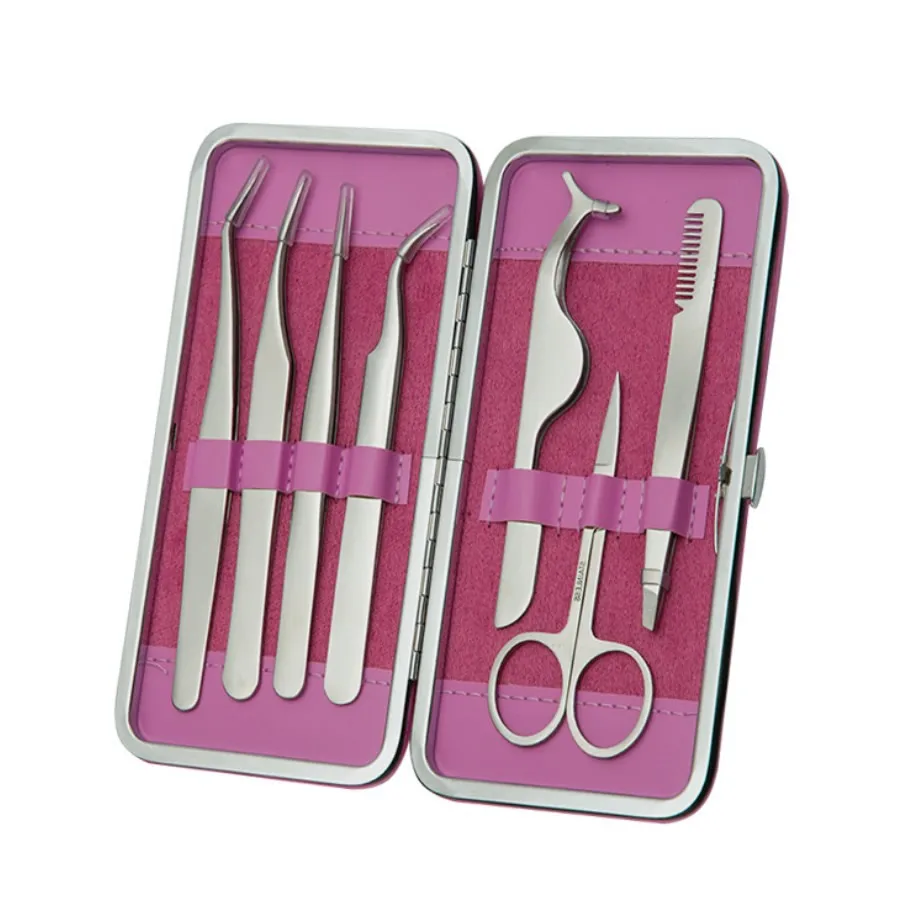 

7 In 1 Tweezers Makeup Tools False Eyelash Extension Tool Eyelash Curler Stainless Steel Eyelash Tweezer Kits Makeup Accessories
