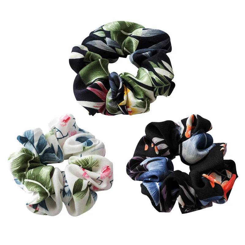 

Korean style women hair scrunchies Fashion Women Chiffon Printing hair headband for the hair Horsetail Solid Hair Accessories