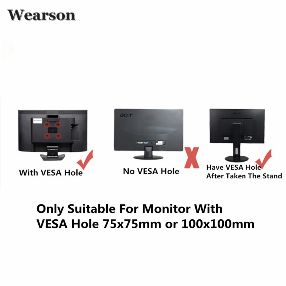 Wearson Single LCD Monitor Desk Mount Stand Height Adjustable Tilt 360 Swivel Thickened Steel VESA 75x75,100x100mm Fits 22,23,24,27,30,32 inch Monitor  (6)