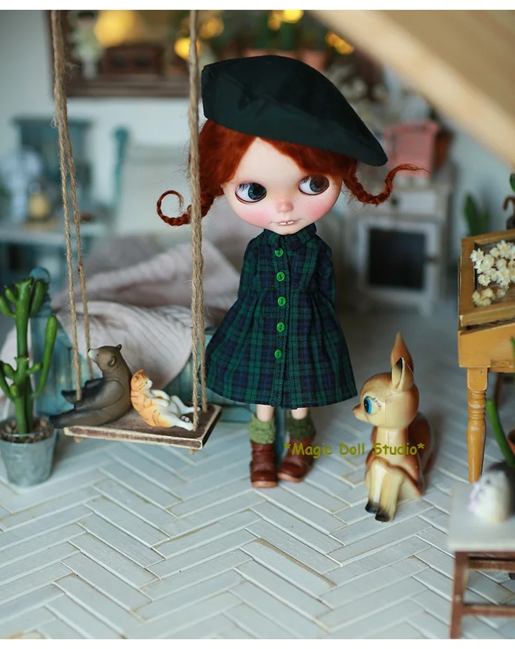 

[MG232]2018 New Design Blyth Doll Clothes # Lovely Grid Dress Coat fit for 11.5 inch Neoblythe doll Azone Doll outfits making